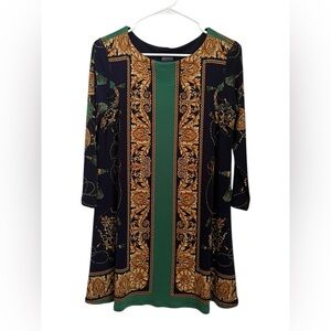 Eva Varro Baroque Style Scarf Print Mini Dress Size M